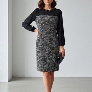 Ralph Lauren Black and Gray Tweed Long Sleeve Dress Size 10